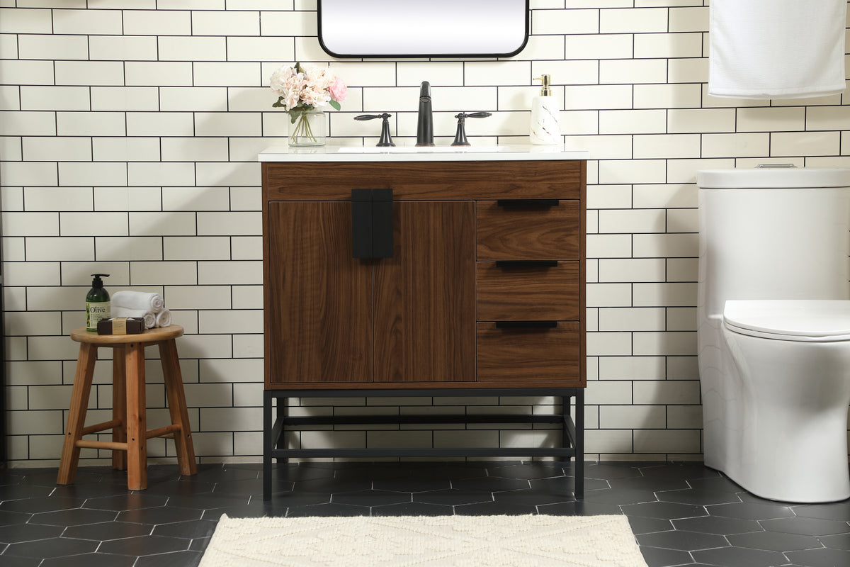 32 inch Single bathroom vanity in walnut