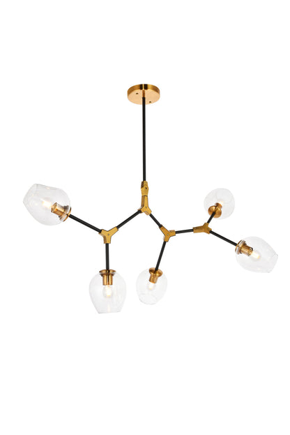Cavoli 5 light in Light Antique Brass and Flat Black Pendant