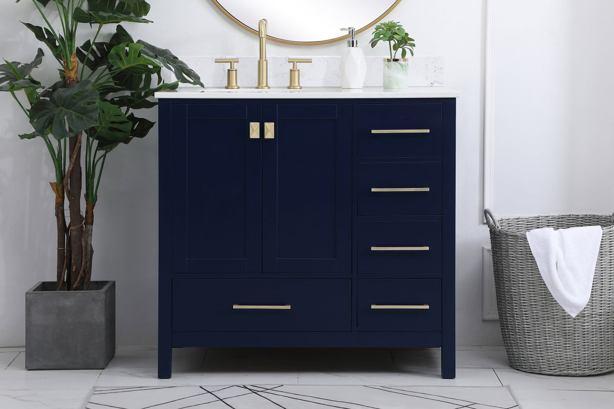 36 inch Single Bathroom Vanity in Blue with Backsplash