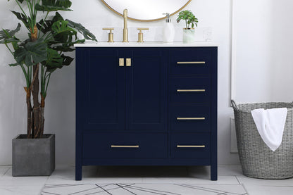 36 inch Single Bathroom Vanity in Blue with Backsplash