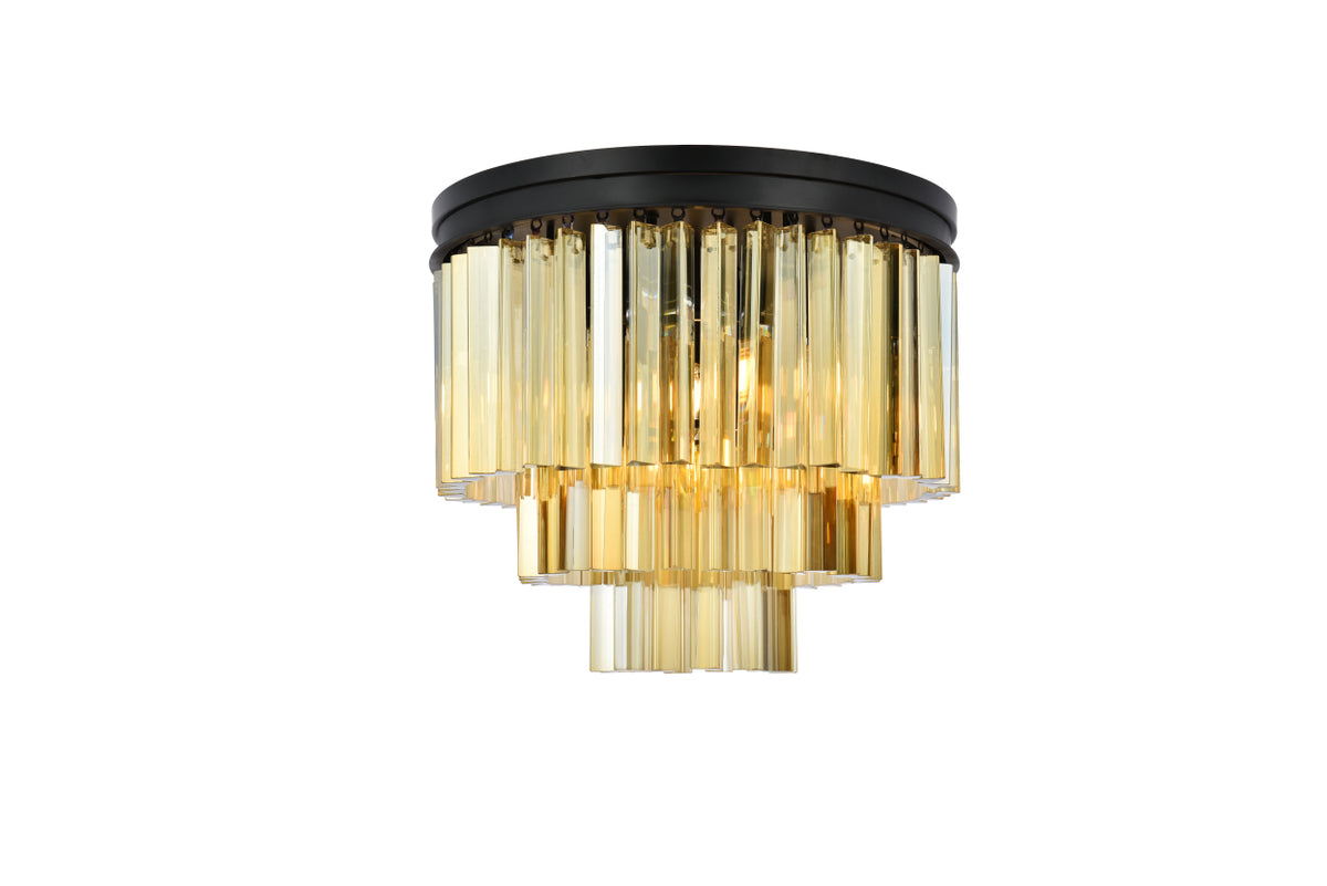 Sydney 9 light Matte Black Flush Mount Golden Teak (Smoky) Royal Cut Crystal