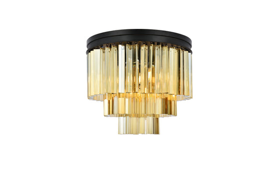 Sydney 9 light Matte Black Flush Mount Golden Teak (Smoky) Royal Cut Crystal