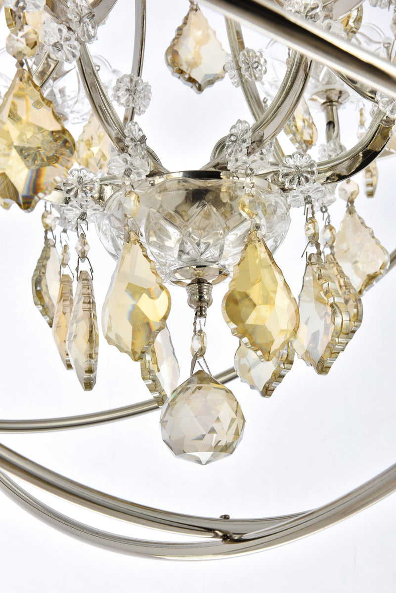 Geneva 6 light polished nickel Chandelier Golden Teak (Smoky) Royal Cut crystal