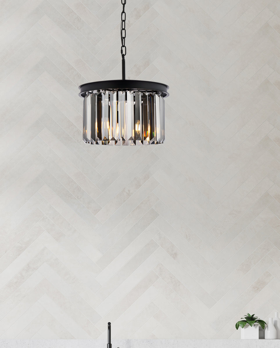 Sydney 3 light Matte Black Pendant Silver Shade (Grey) Royal Cut Crystal