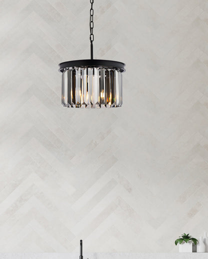 Sydney 3 light Matte Black Pendant Silver Shade (Grey) Royal Cut Crystal