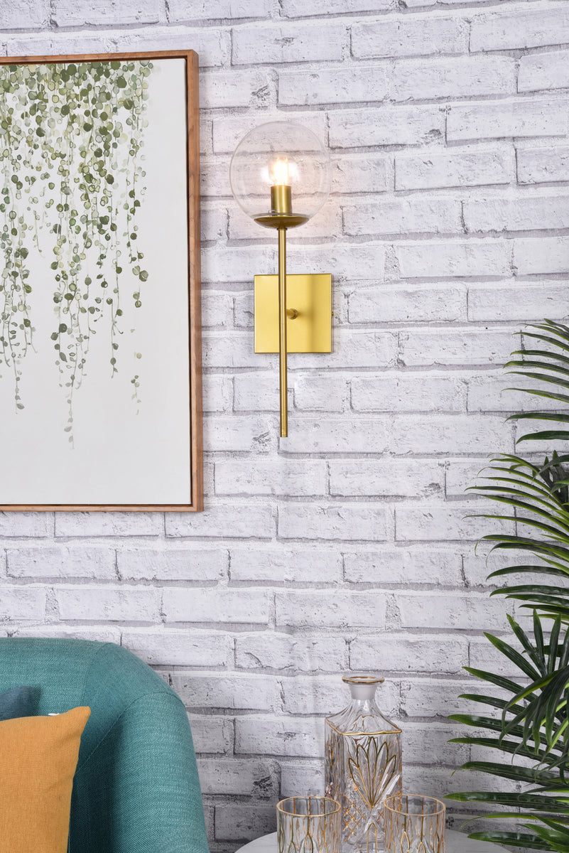Neri 1 light brass and clear glass wall sconce