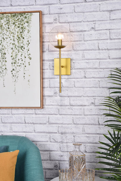 Neri 1 light brass and clear glass wall sconce
