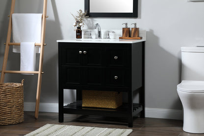 32 inch Single bathroom vanity in black with backsplash