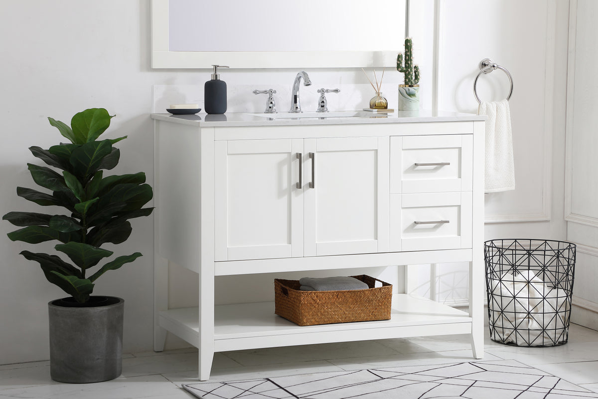 42 inch Single Bathroom Vanity in White with Backsplash