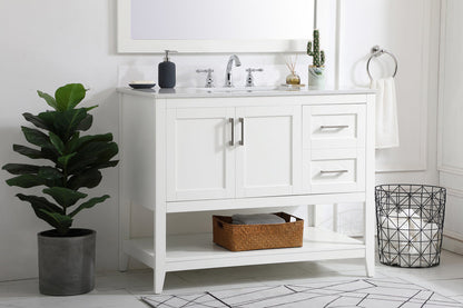 42 inch Single Bathroom Vanity in White with Backsplash