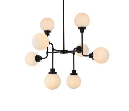 Hanson 8 lights pendant in black with frosted shade