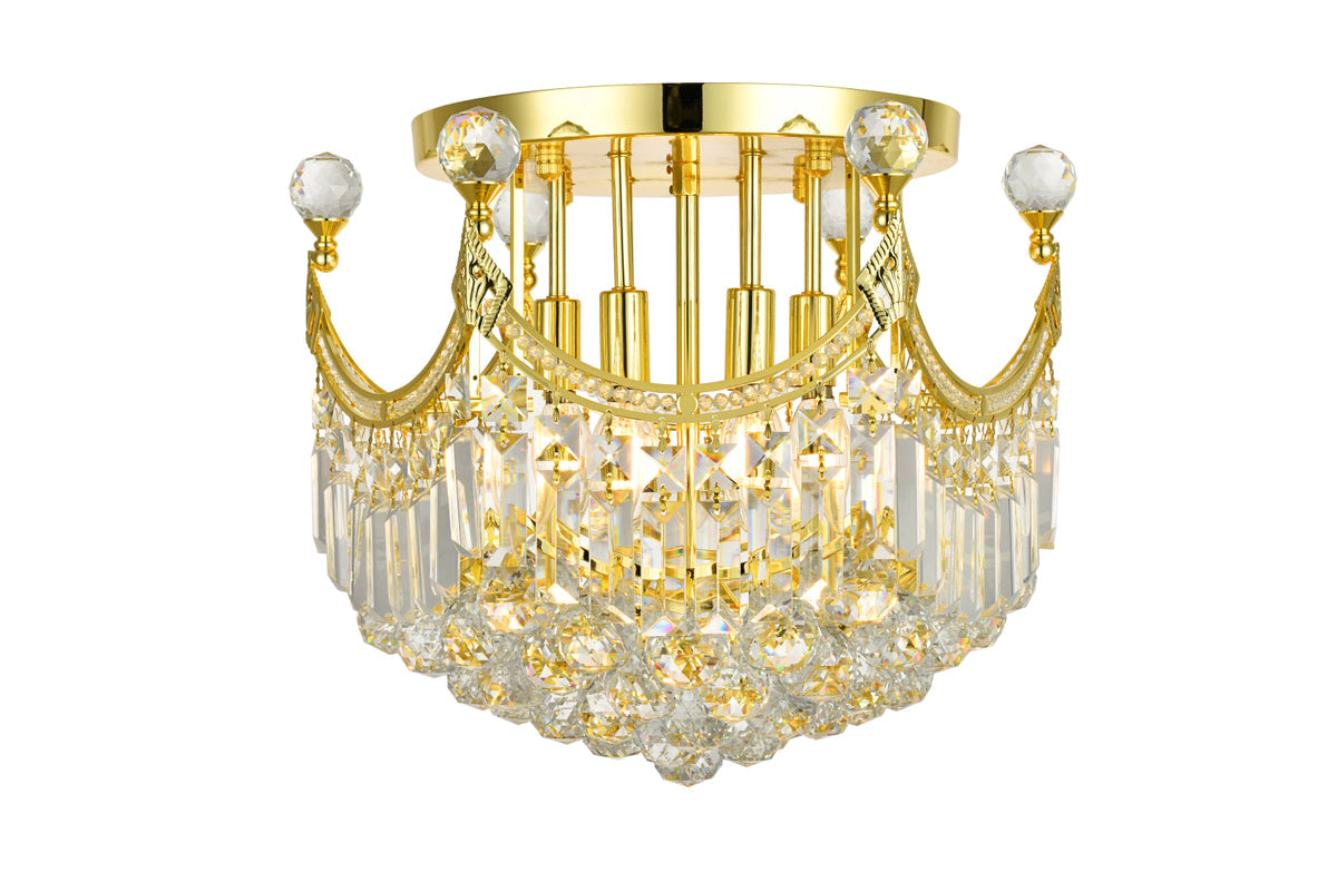 Corona 6 light Gold Flush Mount Clear Royal Cut Crystal