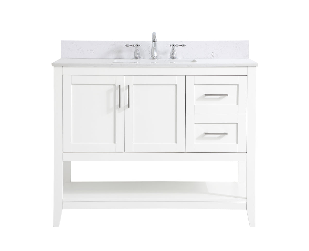 42 inch Single Bathroom Vanity in White with Backsplash