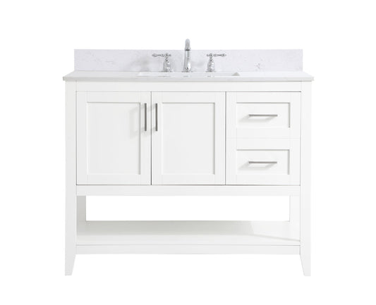 42 inch Single Bathroom Vanity in White with Backsplash