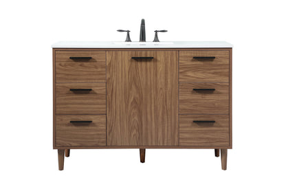 48 inch Single bathroom vanity in walnut brown