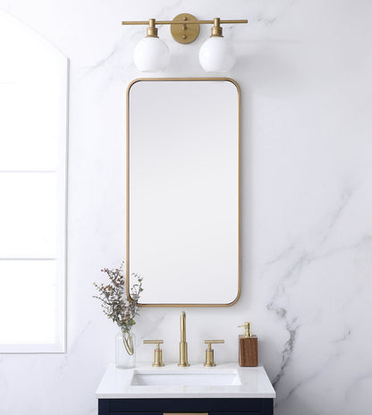 Soft corner metal rectangular mirror 18x36 inch in Brass