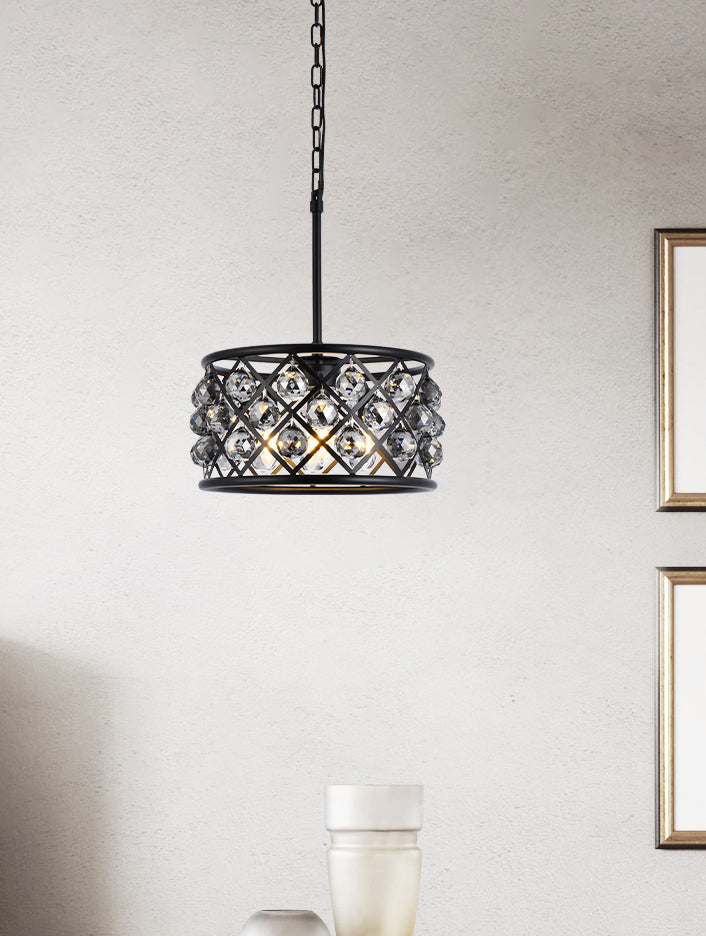 Madison 4 light Matte Black Pendant Silver Shade (Grey) Royal Cut Crystal