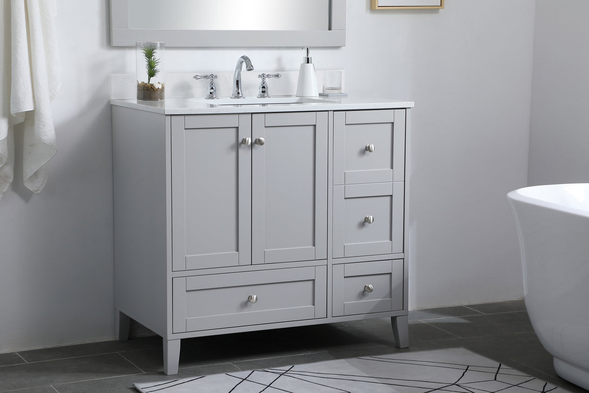 36 inch Single Bathroom Vanity in Grey with Backsplash