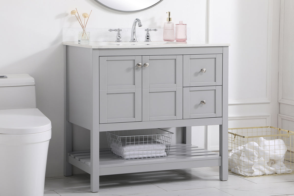 36 inch Single Bathroom Vanity in Gray with Backsplash