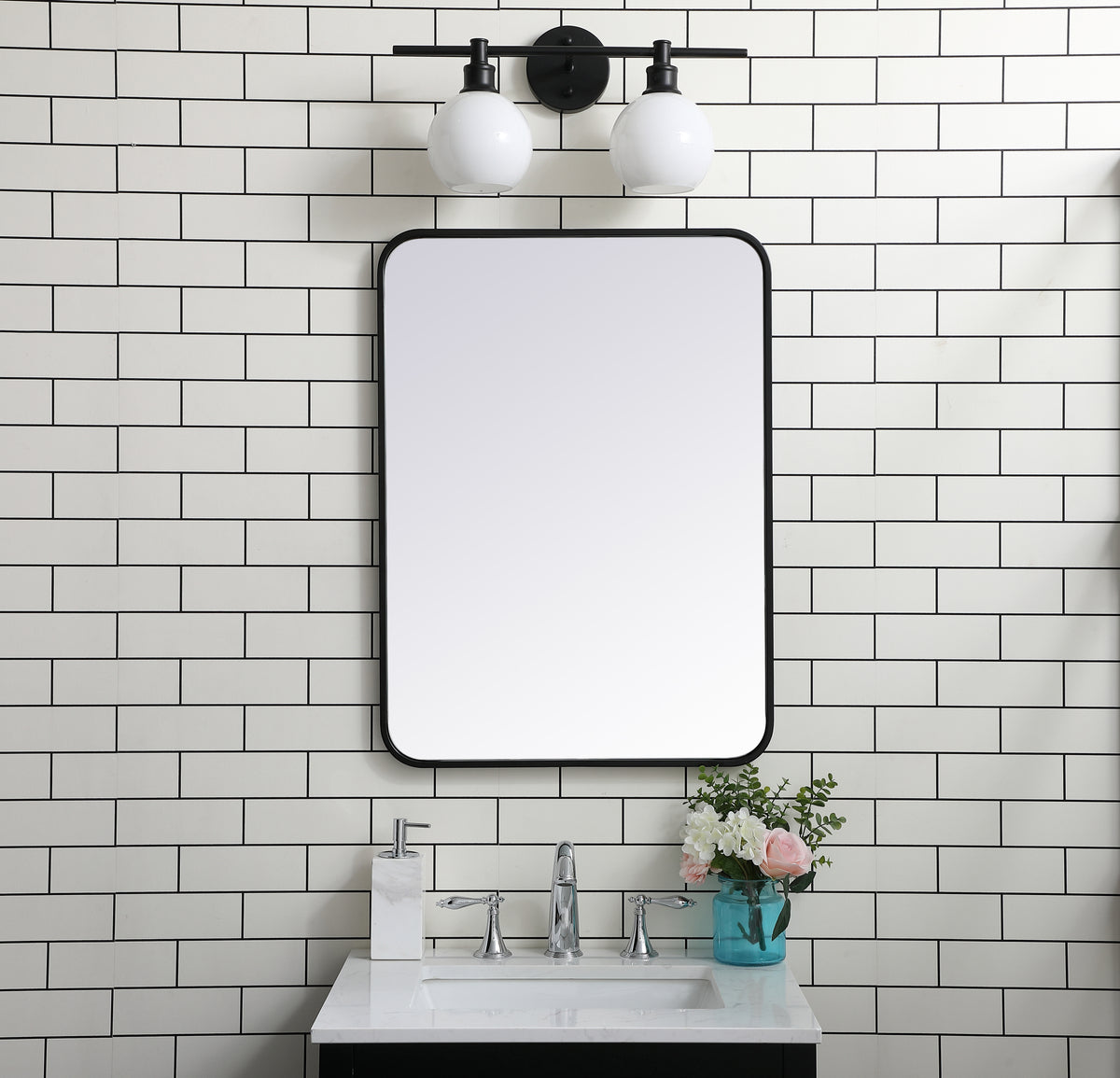 Soft corner metal rectangular mirror 22x30 inch in Black