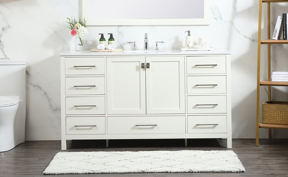 60 inch Single bathroom vanity in white