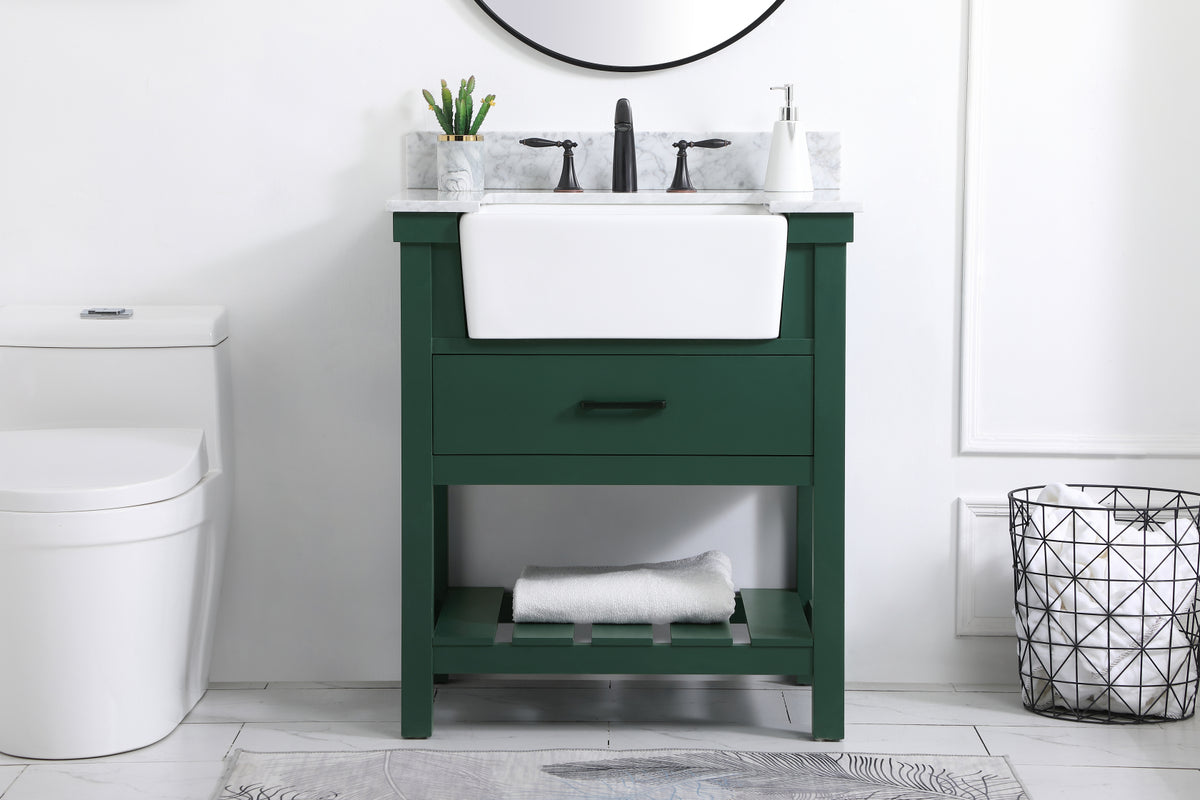 30 inch Single bathroom vanity in green with backsplash