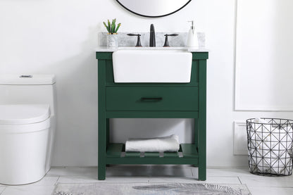30 inch Single bathroom vanity in green with backsplash