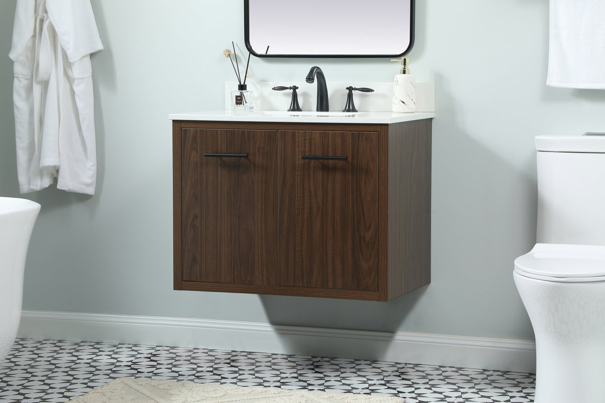 30 inch Single bathroom vanity in walnut with backsplash