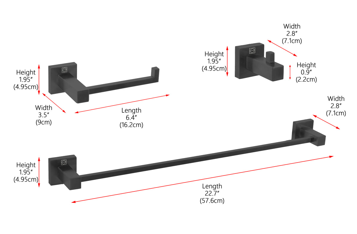 Isla 3-Piece Bathroom Hardware Set in Matte Black