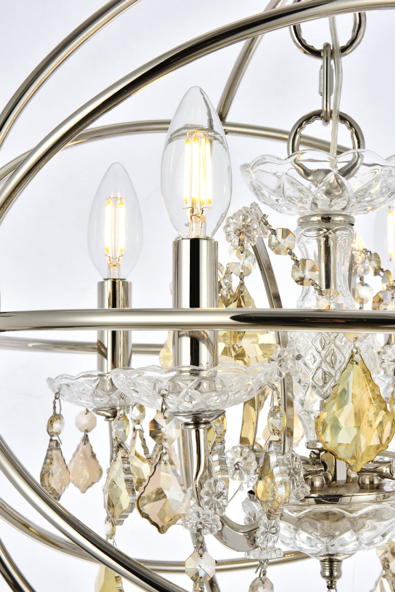 Geneva 4 light polished nickel Pendant Golden Teak (Smoky) Royal Cut crystal