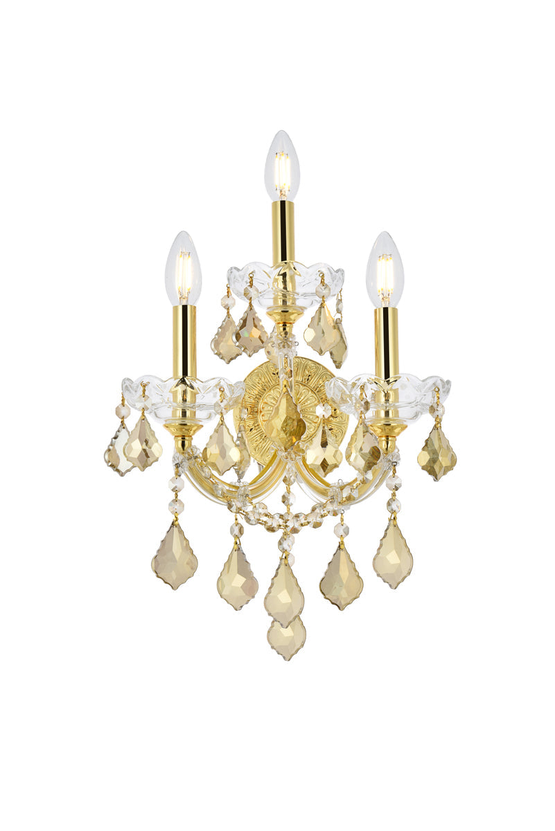 Maria Theresa 3 light Gold Wall Sconce Golden Teak (Smoky) Royal Cut Crystal