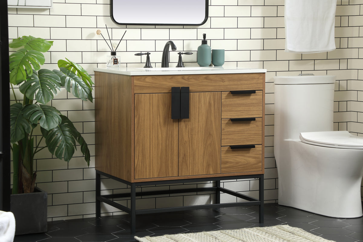 32 inch Single bathroom vanity in walnut brown