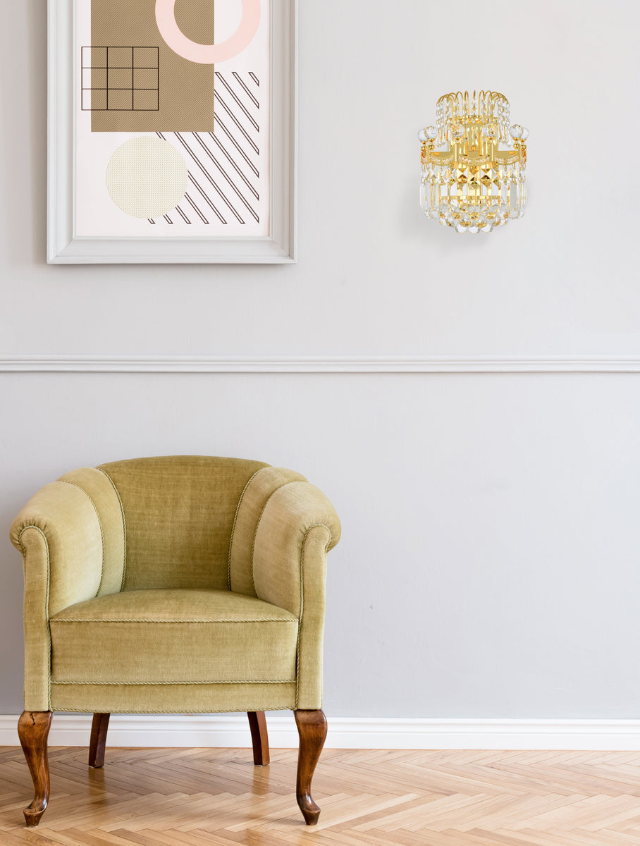 Corona 2 light Gold Wall Sconce Clear Royal Cut Crystal