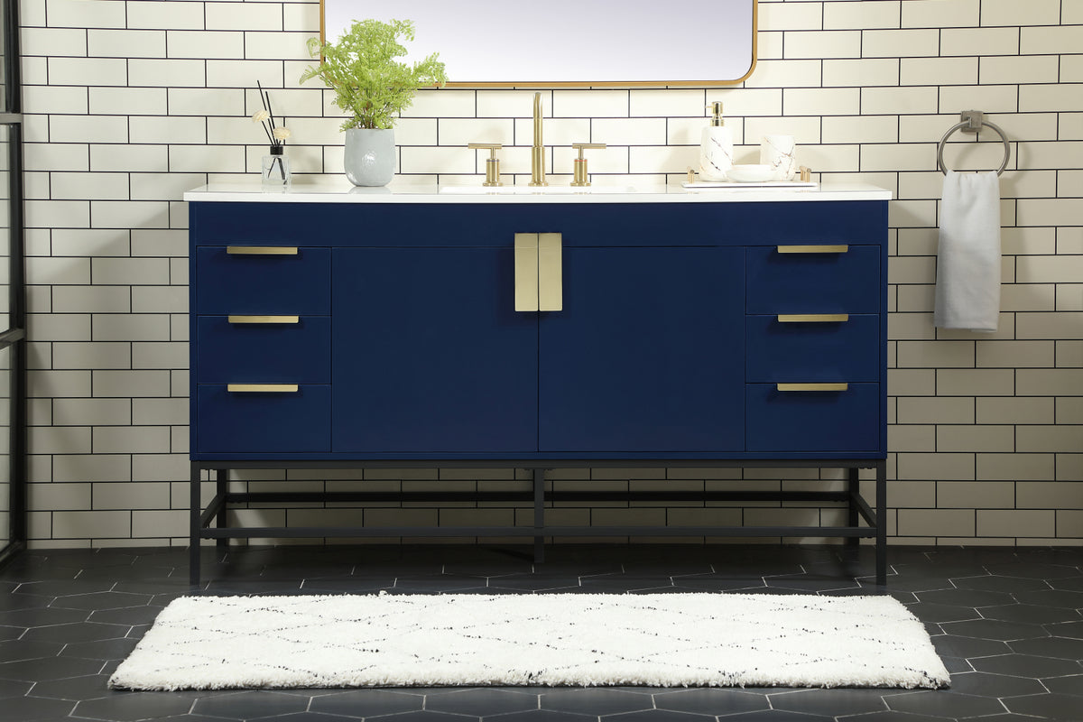 60 inch Single bathroom vanity in blue
