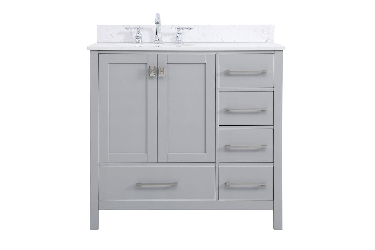36 inch Single Bathroom Vanity in Gray with Backsplash