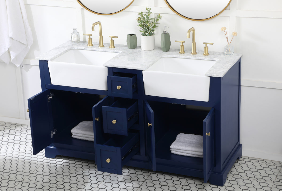 60 inch double bathroom vanity in blue