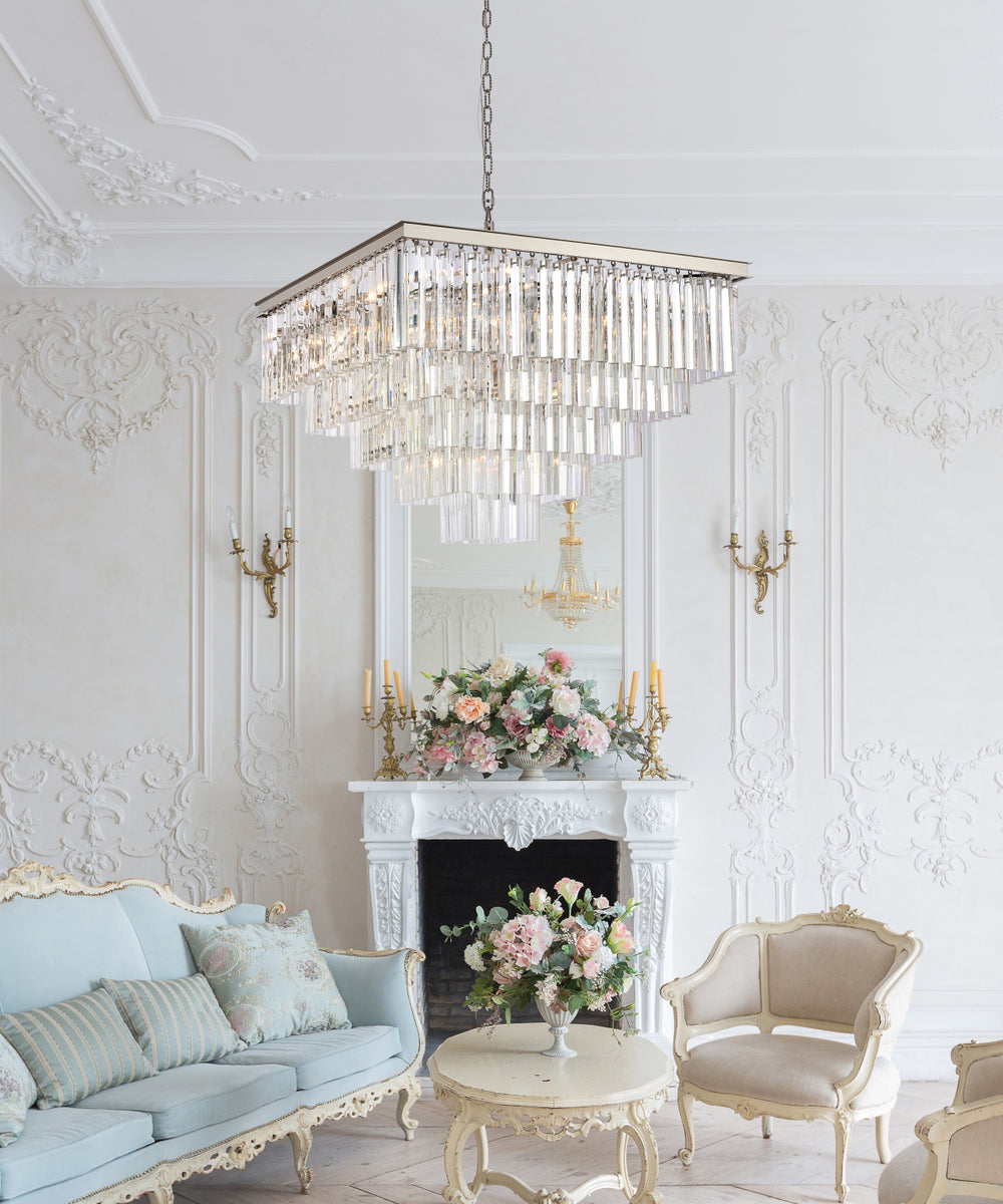 Sydney 34 inch square crystal chandelier in polished nickel