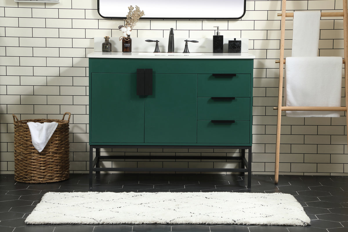 42 inch Single bathroom vanity in green with backsplash