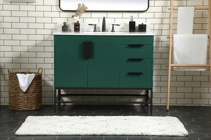 42 inch Single bathroom vanity in green with backsplash