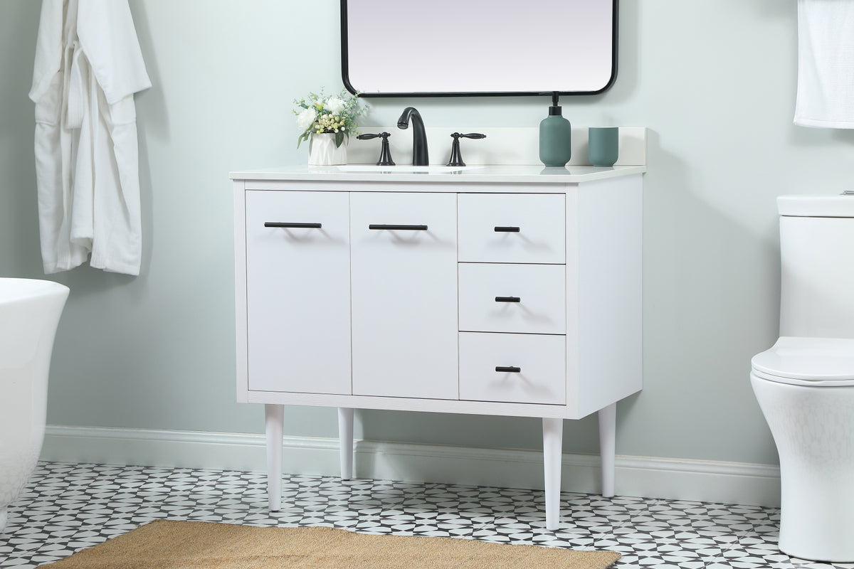 36 inch Single bathroom vanity in white with backsplash