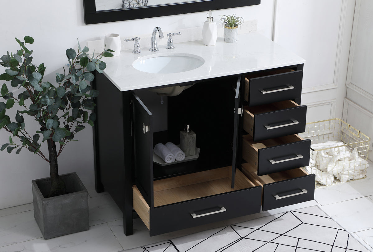 42 inch Single Bathroom Vanity in Black with Backsplash