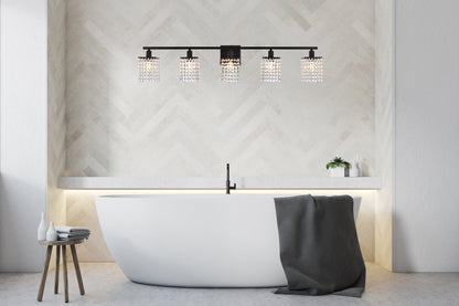 Phineas 5 lights bath sconce in black with clear crystals
