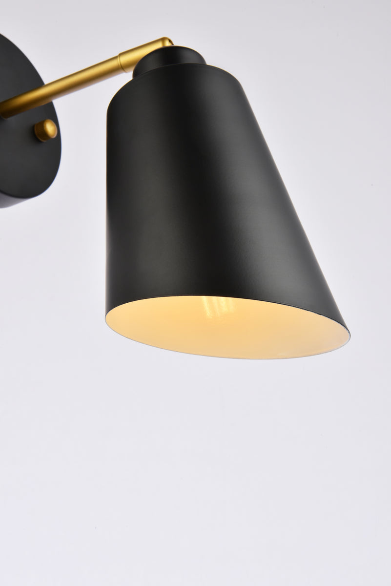 Halycon 5 inch black and brass wall sconce