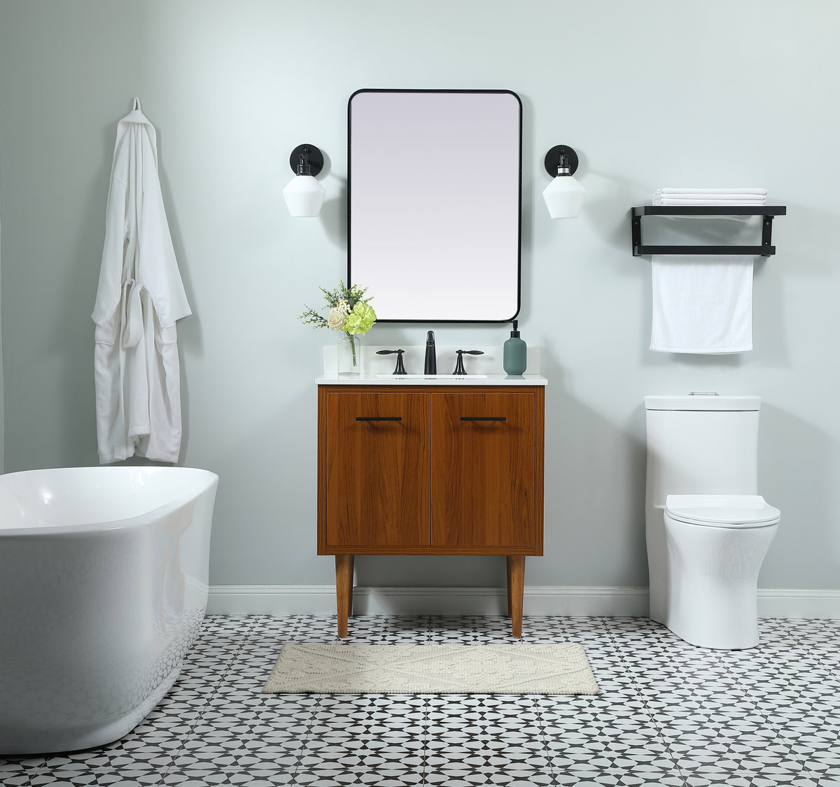30 inch Single bathroom vanity in teak with backsplash