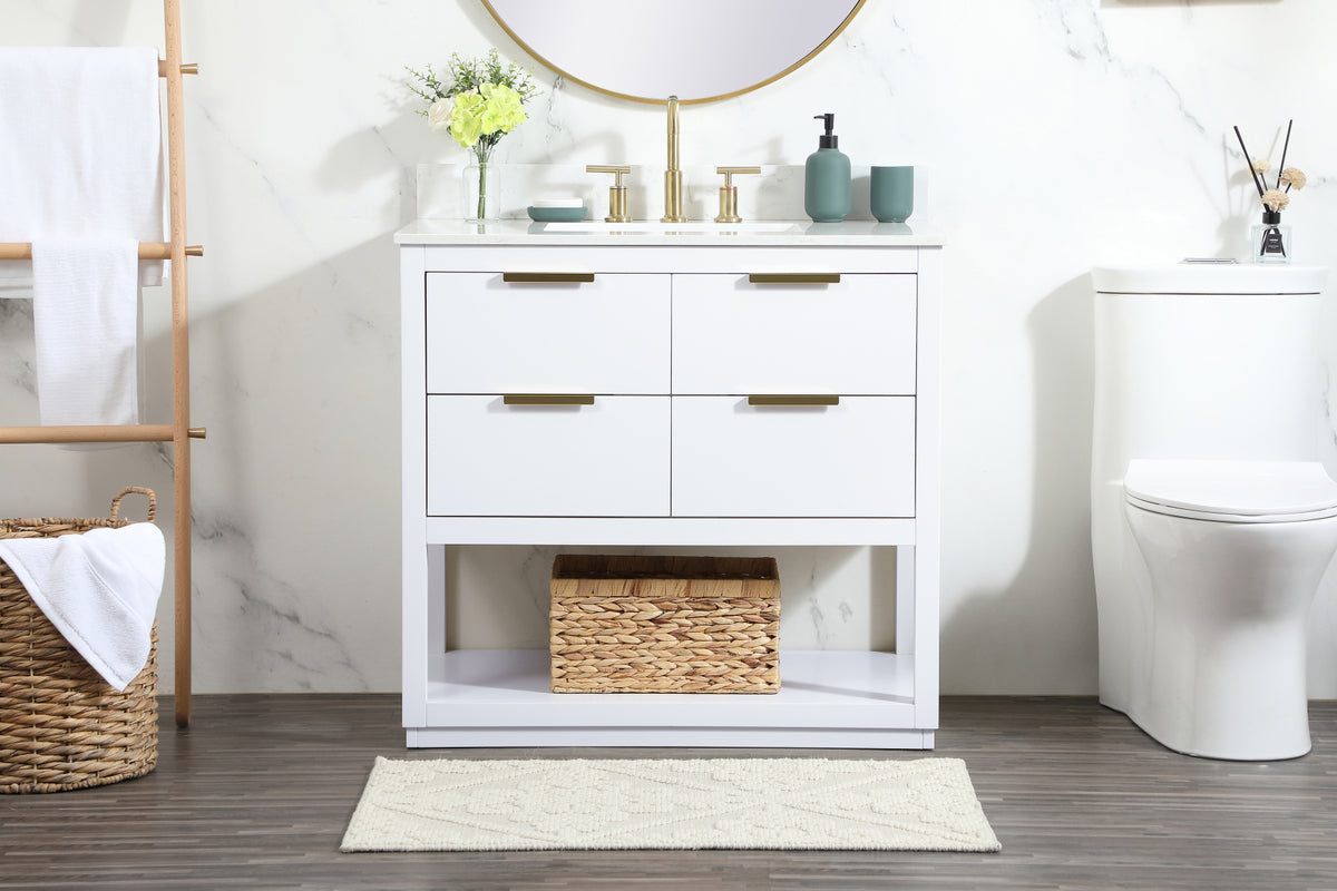 36 inch Single bathroom vanity in white with backsplash