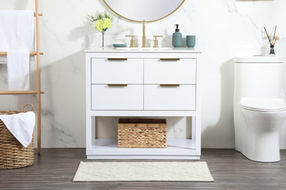 36 inch Single bathroom vanity in white with backsplash
