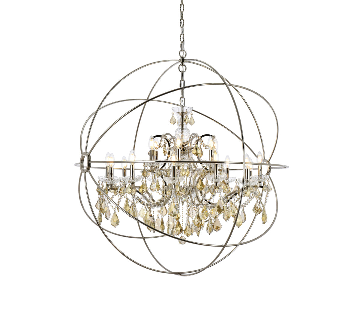 Geneva 18 light polished nickel Chandelier Golden Teak (Smoky) Royal Cut crystal