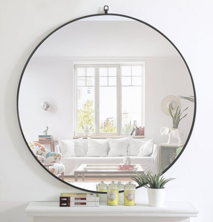 Metal frame Round Mirror with decorative hook 48 inch Black finish