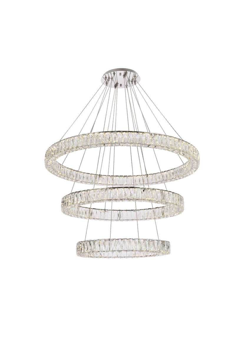 Monroe 41 inch LED triple ring chandelier in chrome