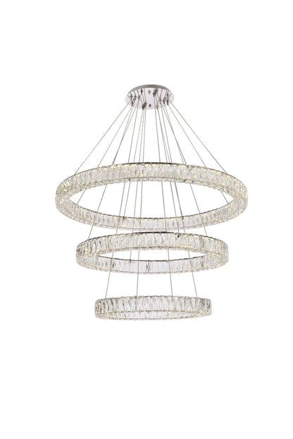 Monroe 41 inch LED triple ring chandelier in chrome